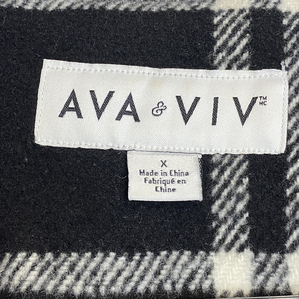 AVA & VIV Plaid Black White Flannel Button Fly Front Women's Coat‎ XL Lined - Picture 6 of 7